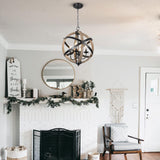European Style Farmhouse Chandelier - 4-Light Adjustable Rustic Wood Fixture