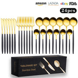 Cutlery Set Stainless Steel Knife Fork Set 24-Piece Tableware Set Golden Steak Knife Fork Spoon 6-Person Set eprolo