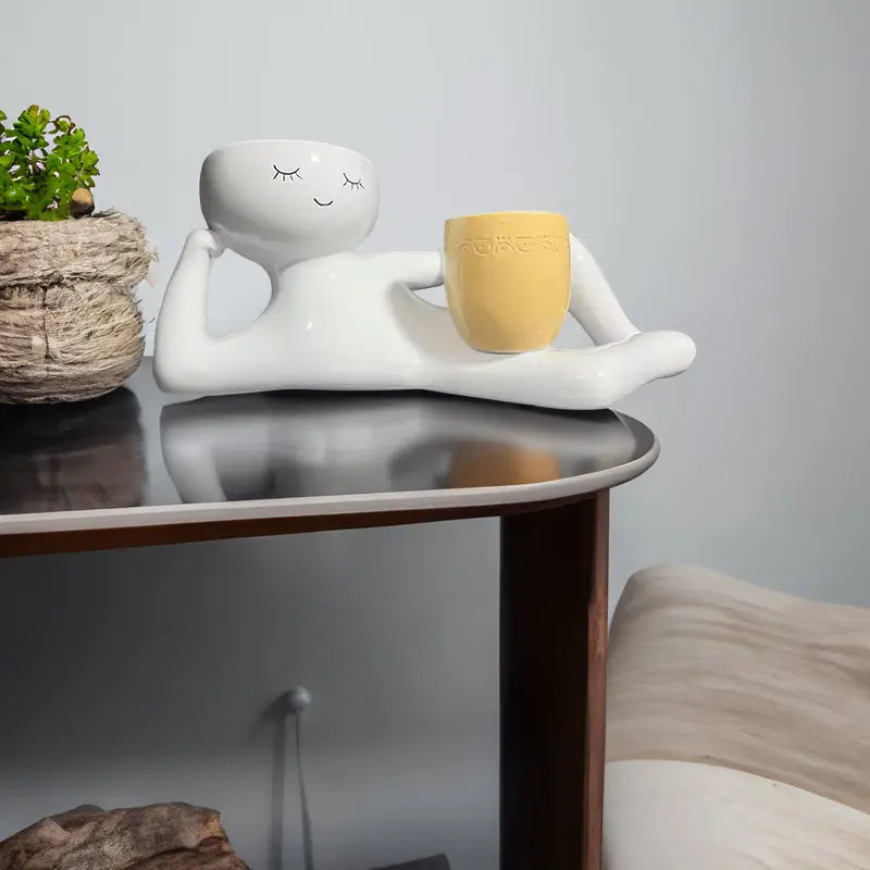 Funny Resin Succulent Pot: Relaxing - pose Figure with Pot Planter, Drainage Hole, Ideal for Succulents and Cacti - Julia M LifeStyles