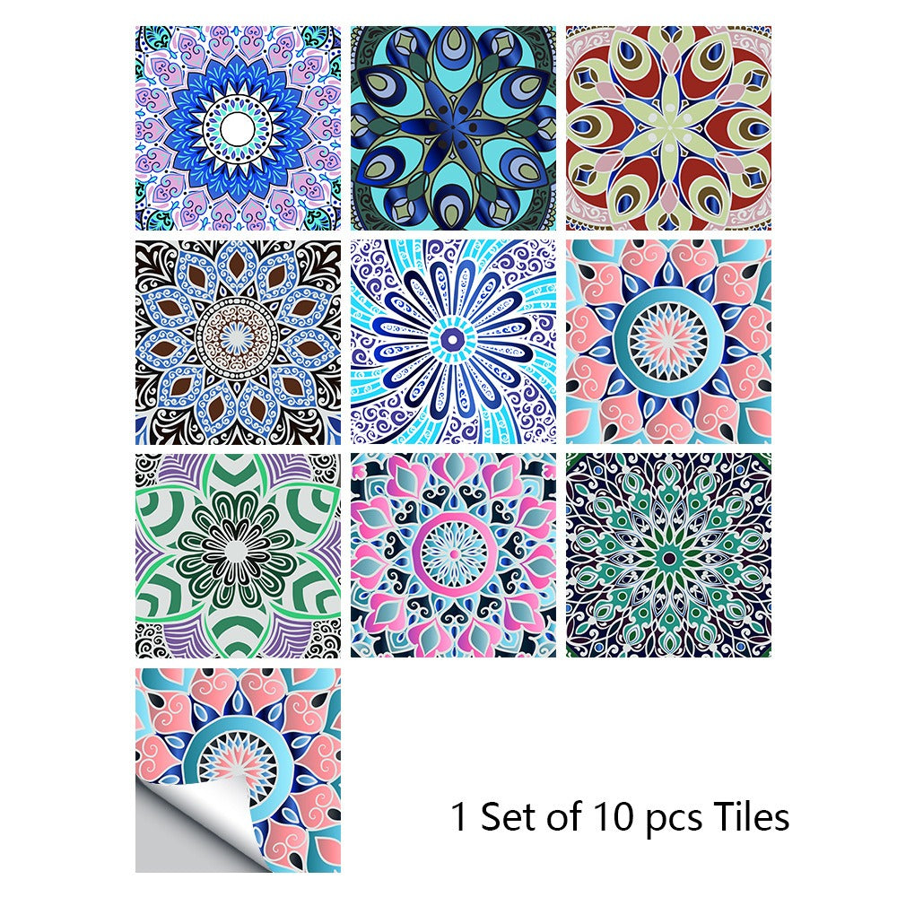 Mosaic 10-Piece Imitation Ceramic Tile Stickers Set for Home Decoration