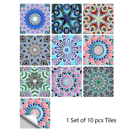 Mosaic 10-Piece Imitation Ceramic Tile Stickers Set for Home Decoration