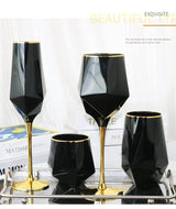 Pure Black Crystal Golden Edge Wine Glass Goblet Light Luxury Irregular Model Room Special Champagne Cup Whiskey Beer Glasses