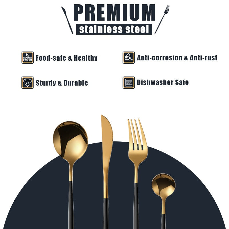 Cutlery Set Stainless Steel Knife Fork Set 24-Piece Tableware Set Golden Steak Knife Fork Spoon 6-Person Set eprolo