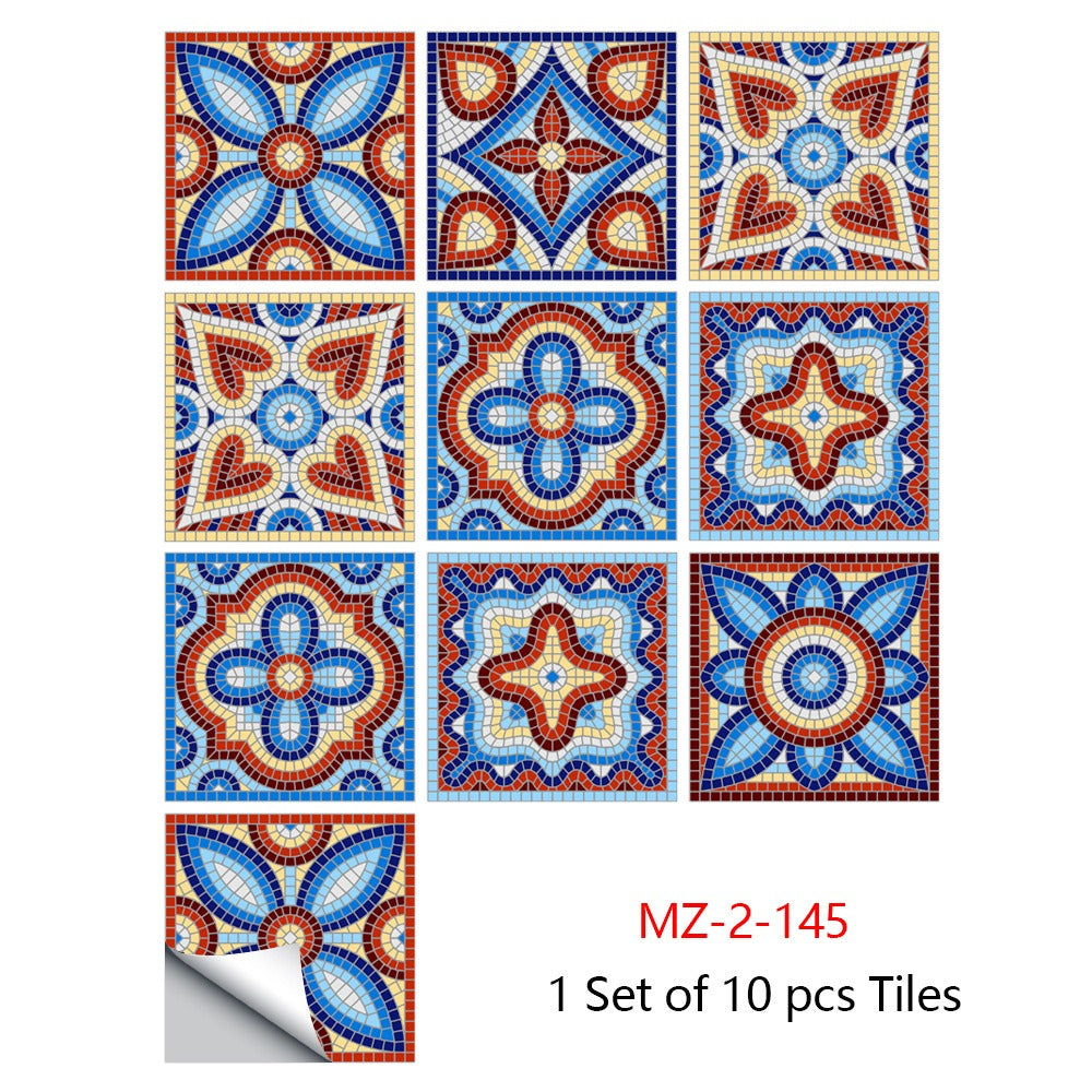 Mosaic 10-Piece Imitation Ceramic Tile Stickers Set for Home Decoration