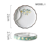 Dumpling plate sushi plate round square plate with soy sauce and vinegar partitioned snack plate ceramic plate for home use