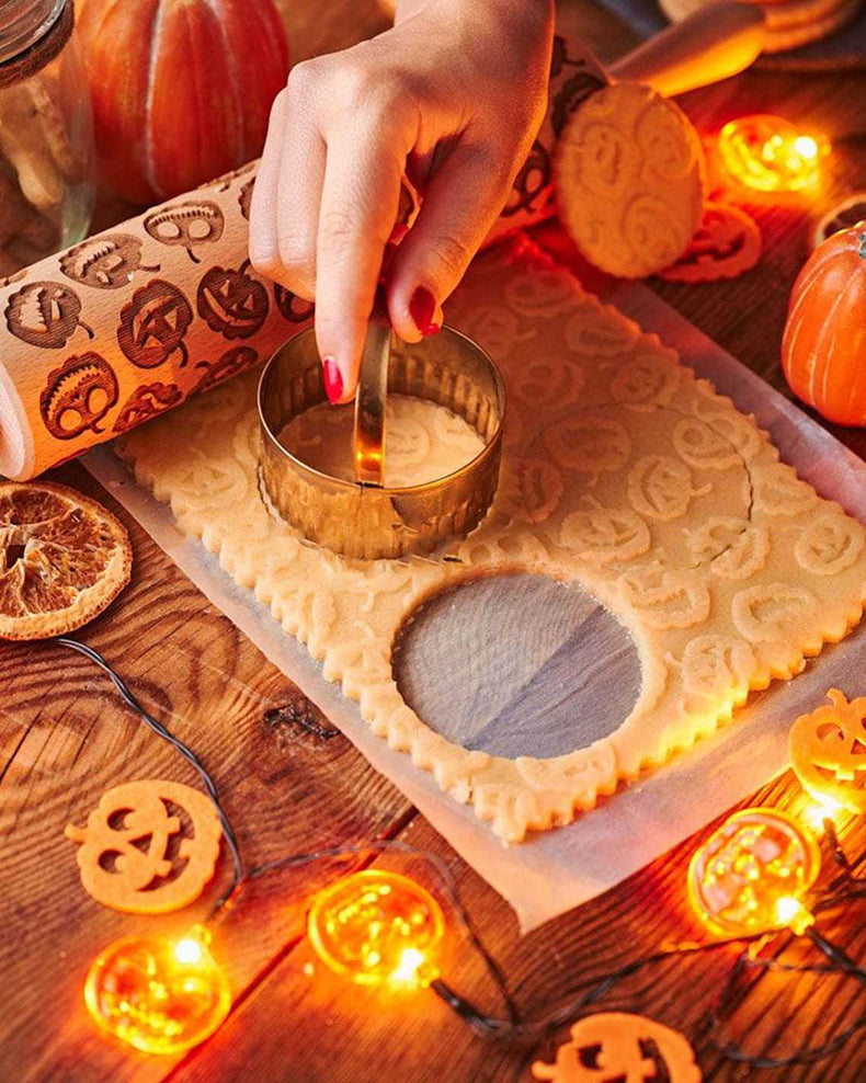 Pumpkin print rolling pin, pumpkin head print rolling pin, Halloween themed wooden carving rolling pin