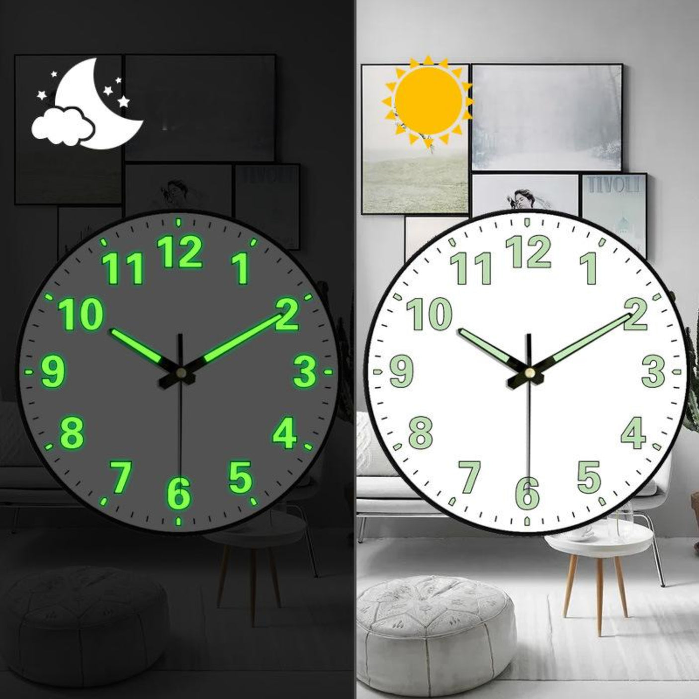 8-inch [20CM] creative living room clock, night light bedroom, simple and non perforated clock wall, clock watch wall - Julia M LifeStyles