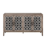 Hollow Four Door Antique Cabinet, American Country Style, Suitable for Living Room, TV Cabinet, Kitchen (Brown)