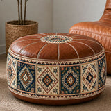Heritage Floral Storage Ottoman Pouf – Vintage Leather-Style Accent Cover