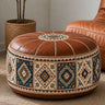 Heritage Floral Storage Ottoman Pouf – Vintage Leather-Style Accent Cover