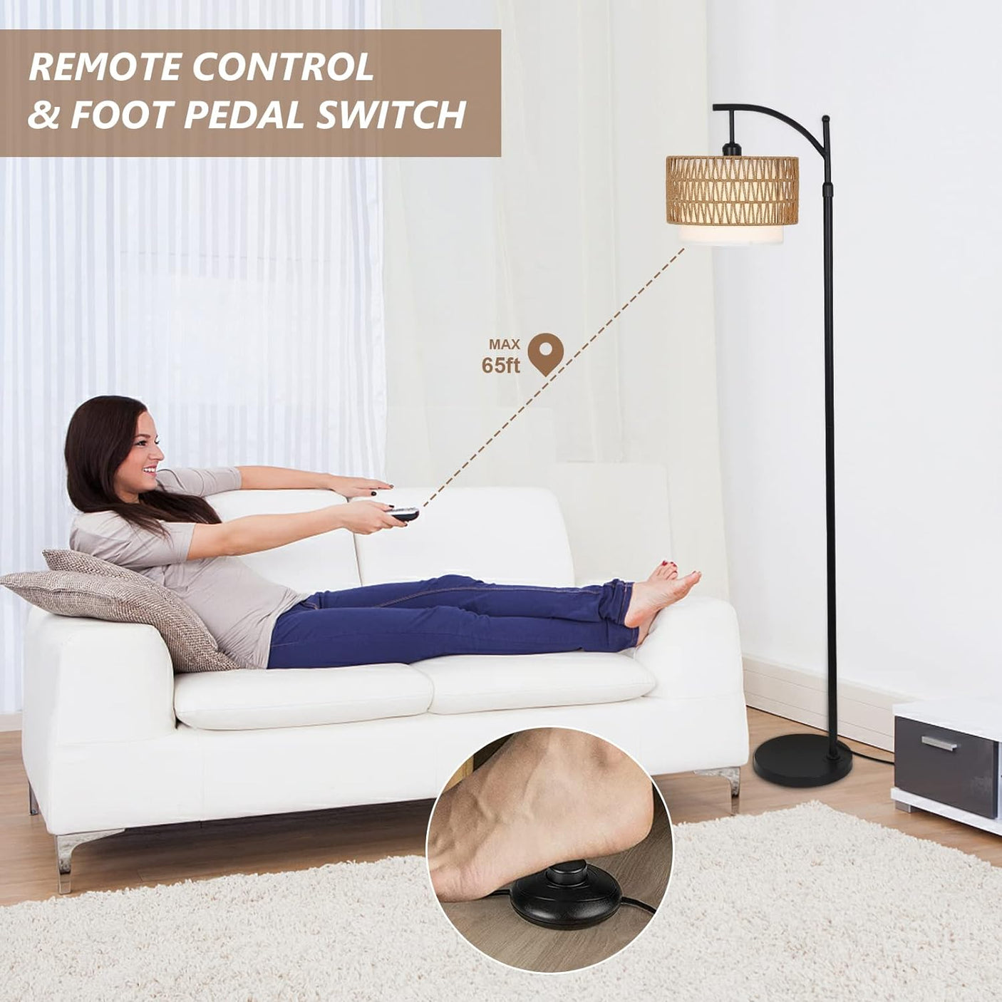Arc Floor Lamp for Living Room with 3 Color Temperatures, Farmhouse Floor Lamps with Remote & Dimmable Bulb Office Julia M Home & Kitchen