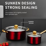 12 - piece wine - red non - stick stainless - steel soup pot set, induction - friendly for kitchen use.