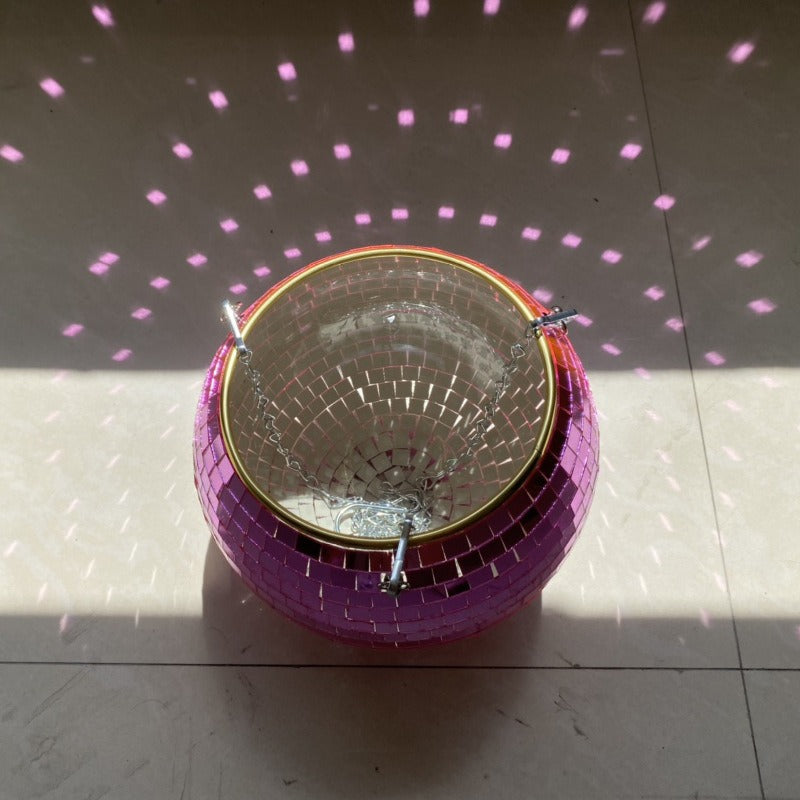 Disco Ball Planter Hanging Mirror Spherical Plastic Flower Pot Horticultural Hanging Basket