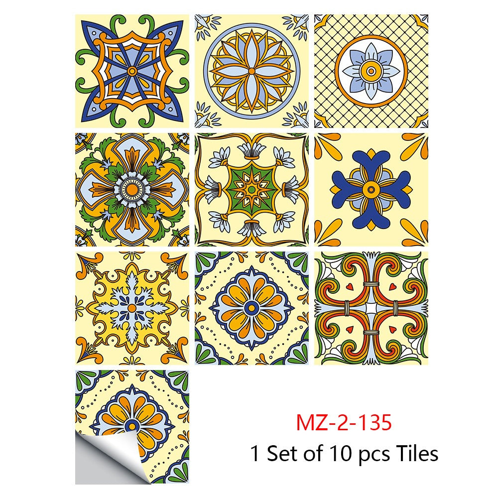 Mosaic 10-Piece Imitation Ceramic Tile Stickers Set for Home Decoration