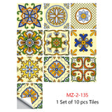 Mosaic 10-Piece Imitation Ceramic Tile Stickers Set for Home Decoration
