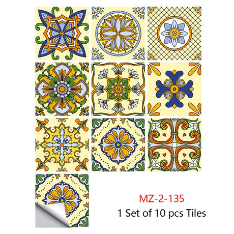 Mosaic 10-Piece Imitation Ceramic Tile Stickers Set for Home Decoration