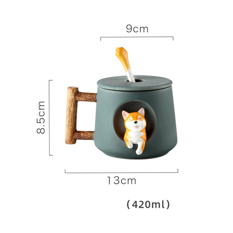 Cute Ceramic Mug with Lid & Spoon for Couples