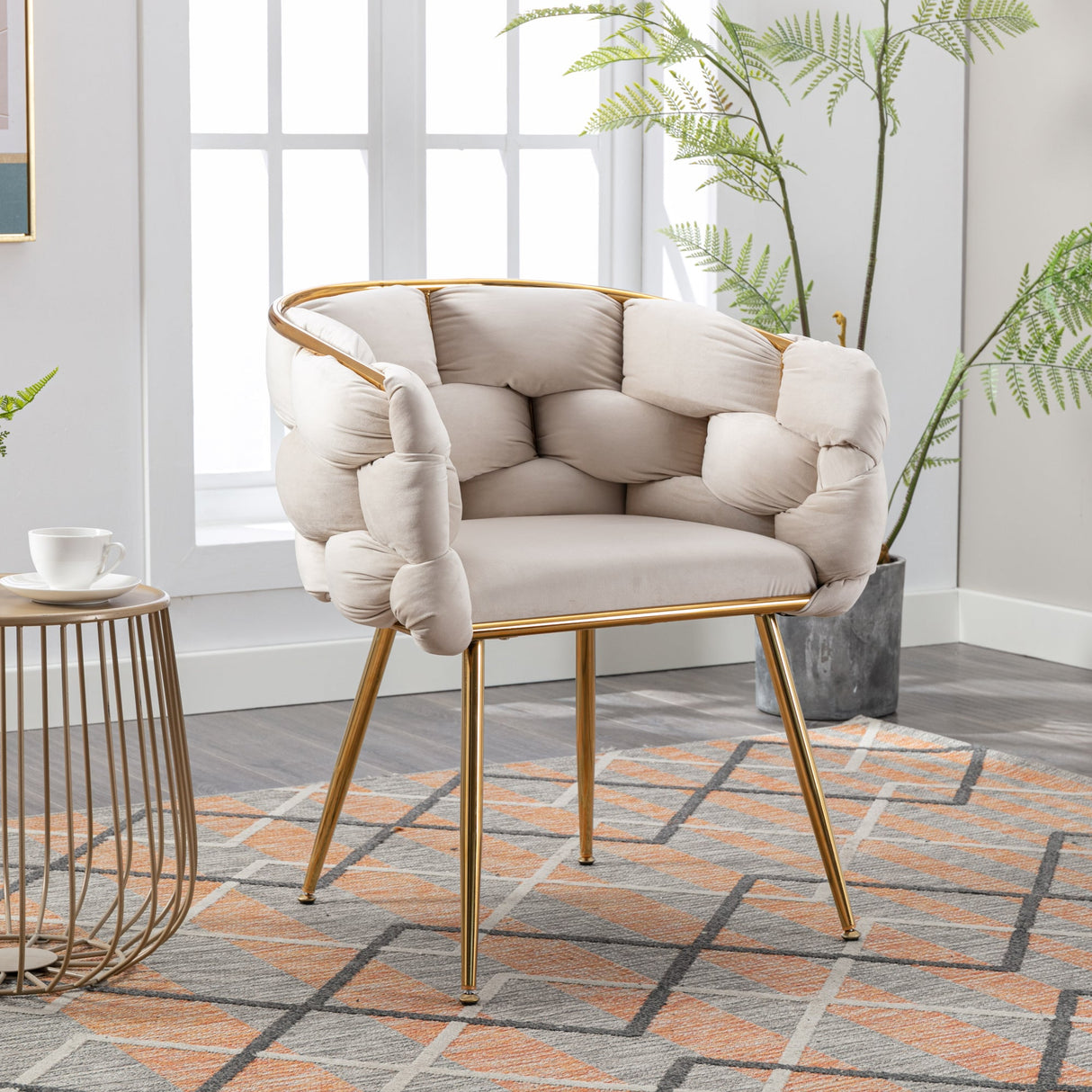 Luxury modern simple leisure velvet single sofa chair bedroom manicure table back chair beige Julia M Home & Kitchen