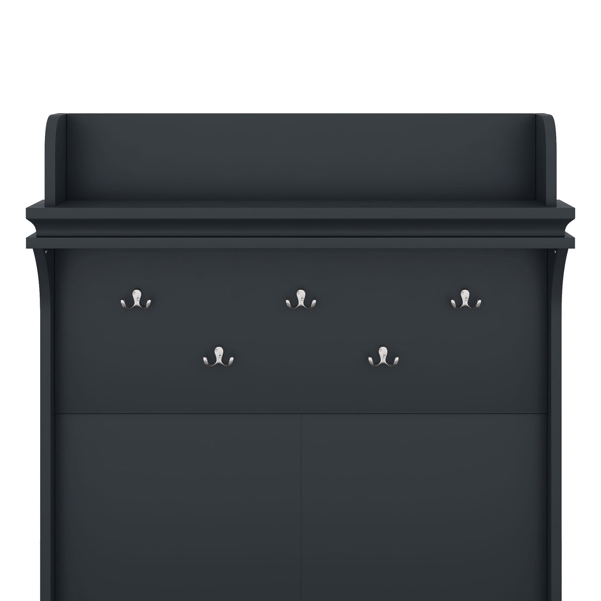 Hall tree with storage desk, entrance desk with drawers and 5 hooks, display rack, dark blue
