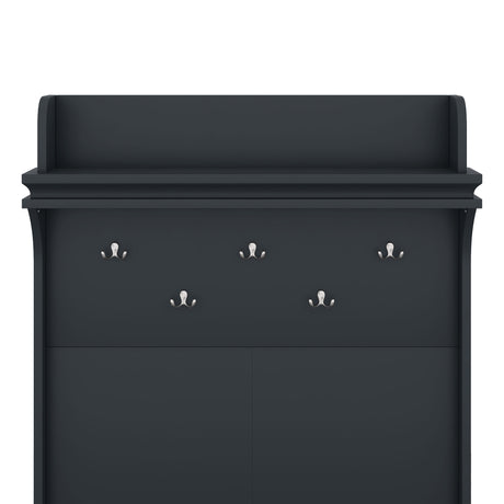 Hall tree with storage desk, entrance desk with drawers and 5 hooks, display rack, dark blue
