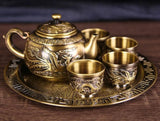 Dragon Phoenix 999 Pure Silver Tea Set - Teapot and 4 Cups in Elegant Leather Box - Julia M LifeStyles