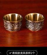 Dragon Phoenix 999 Pure Silver Tea Set - Teapot and 4 Cups in Elegant Leather Box - Julia M LifeStyles