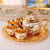 Dragon Phoenix 999 Pure Silver Tea Set - Teapot and 4 Cups in Elegant Leather Box - Julia M LifeStyles