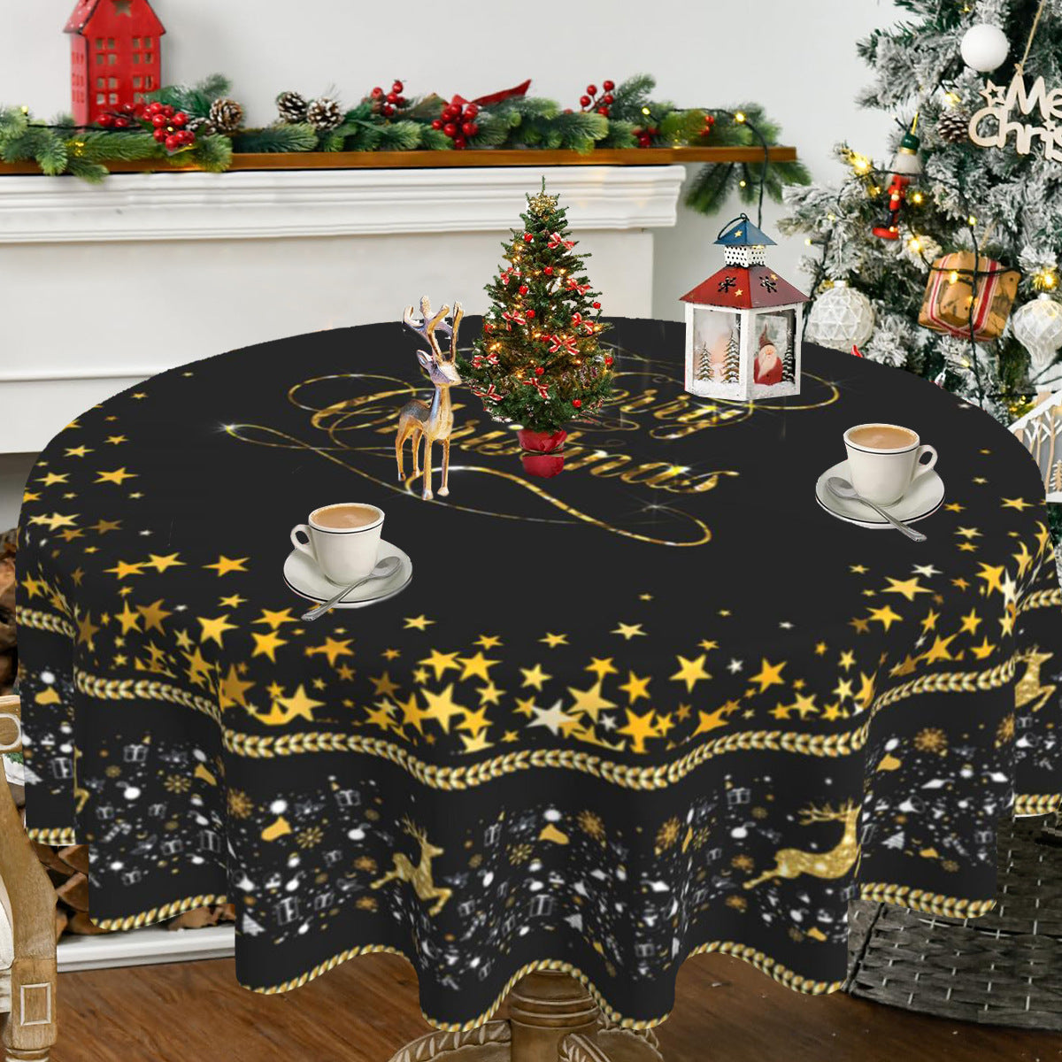 Christmas circular tablecloth home decoration indoor and outdoor desktop decoration cloth Julia M Home & Kitchen