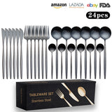 Cutlery Set Stainless Steel Knife Fork Set 24-Piece Tableware Set Golden Steak Knife Fork Spoon 6-Person Set eprolo