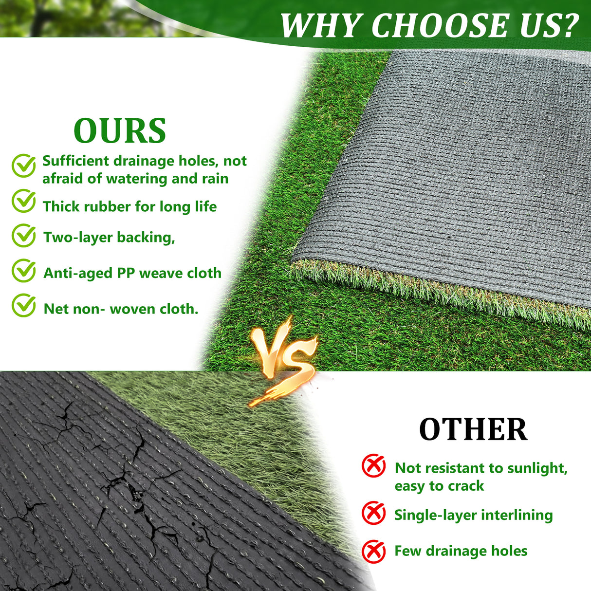2FTX10FT Outdoor Artificial Grass Runway Blanket, Thick and Realistic Fake Grass Roll Decoration 1.38 "Pile Height