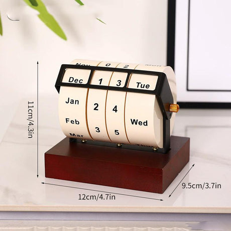 Creative Wooden Desk Calendar with Rotating Perpetual Calendar, Cute Desktop Decor for Office and Home