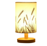 Linen Table Lamp LED Linen Night Lamp w/Warm White Light Linen Nightstand Lamp USB Powered Wooden Beside Lamp