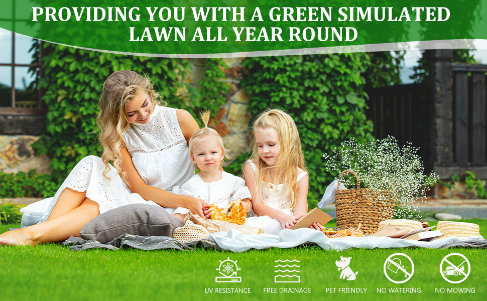 2FTX10FT Outdoor Artificial Grass Runway Blanket, Thick and Realistic Fake Grass Roll Decoration 1.38 "Pile Height