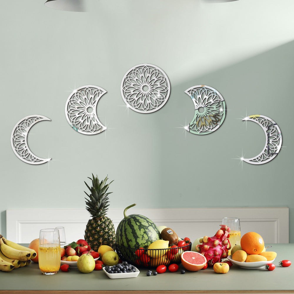 European Style 3D Stereoscopic Moon Phase Acrylic Mirror Wall Sticker