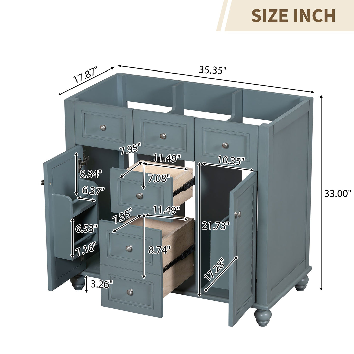 36 "No sink, with 2 drawers and soft closing door, independent makeup rack, bathroom cabinet, blue (excluding sink) Julia M Home & Kitchen