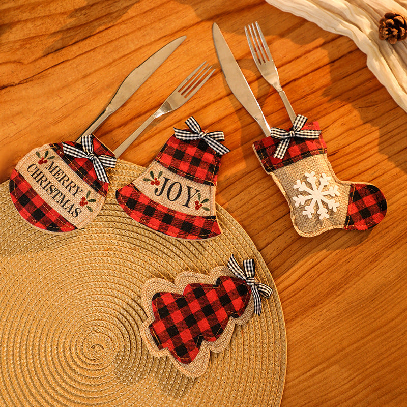 Christmas Socks Knife and Fork Set Table Decoration Embroidery Christmas Props Knife and Fork Set Christmas Decoration Pendant Julia M Home & Kitchen