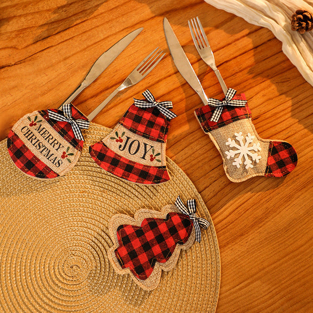 Christmas Socks Knife and Fork Set Table Decoration Embroidery Christmas Props Knife and Fork Set Christmas Decoration Pendant Julia M Home & Kitchen