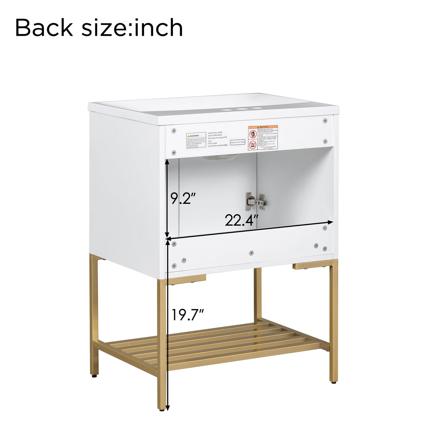 24" Bathroom Vanity with Sink, Bathroom Vanity Cabinet with Two Doors and Gold Metal Frame, Open Storage Shelf, White - Julia M LifeStyles