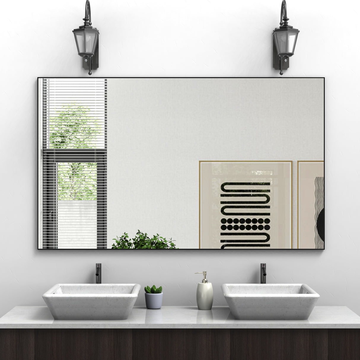 60 "x36" oversized modern square bathroom mirror with Balk frame decorative large wall mirror aluminum frame vertical or horizon - Julia M LifeStyles