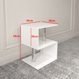 3-layer S-shaped coffee table, high gloss side table with open storage rack and USB power supply, white LED coffee table
