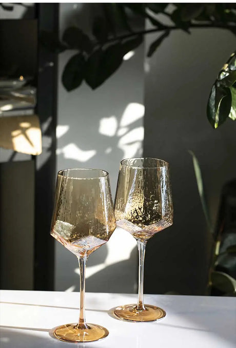 Hammered Diamond Amber Crystal Champagne Goblet