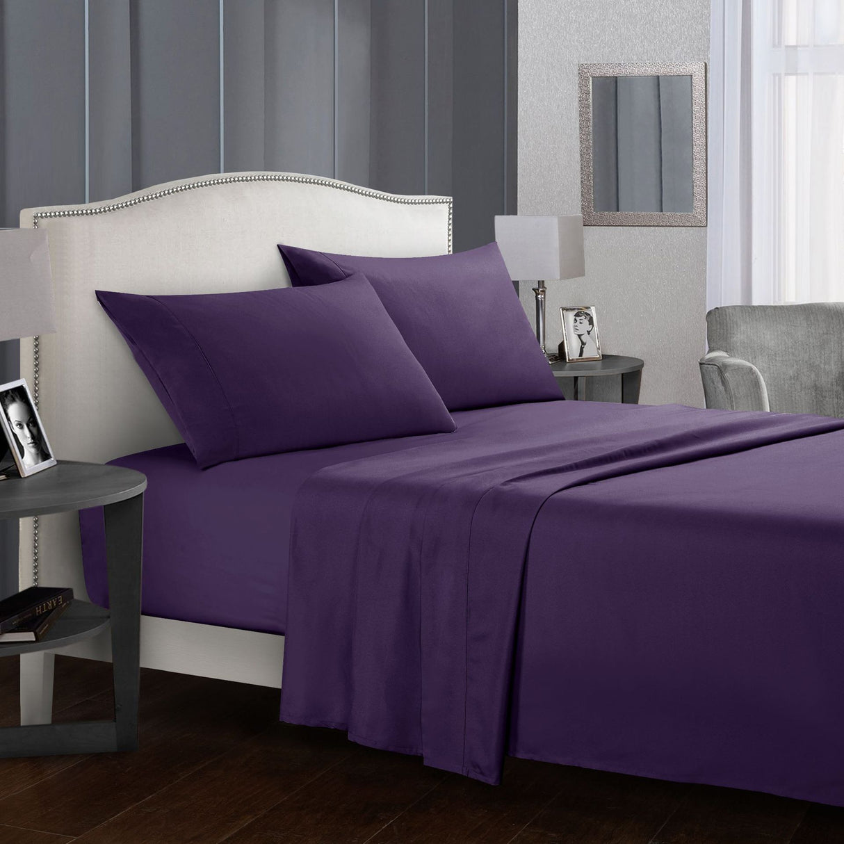 Pure Color Bedding Set Bed Linens Flat Sheet+Fitted Sheet+Pillowcase Queen/ King Size Gray Soft comfortable white Bed set40 - Julia M LifeStyles