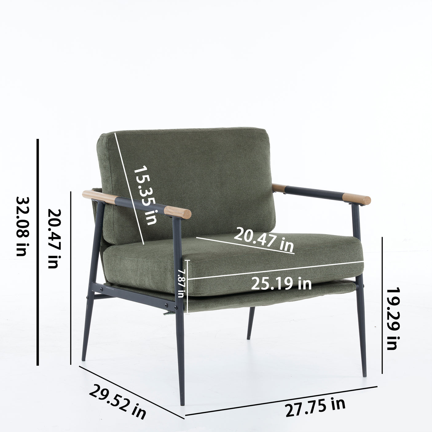 Soft cushioned reading chair with plush fabric, modern armchair with metal frame, green - Julia M LifeStyles