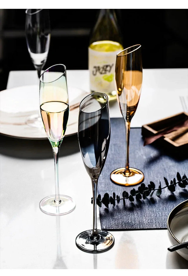 Creative Bevel Champagne Wine Glass Cups Crystal Transparent Goblet Colored Glasses Nordic Ins Style Color Changing Wine Cup Julia M Home & Kitchen