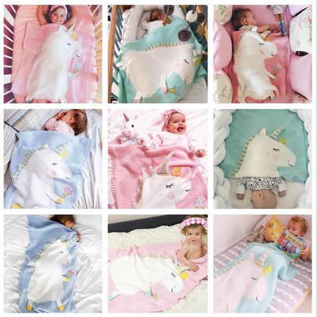 Unicorn Knit Baby Blanket – Soft Warm Swaddle & Bath Towel 60x120cm