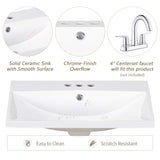 24" White Modern Sleek Bathroom Vanity Elegant Ceramic Sink with Solid Wood Frame Open Style Shelf