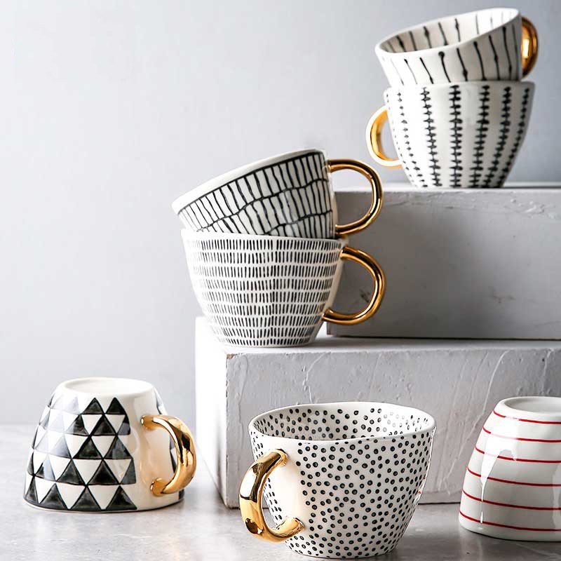 Motif Gold-Handle Ceramic Mug, 350 mL