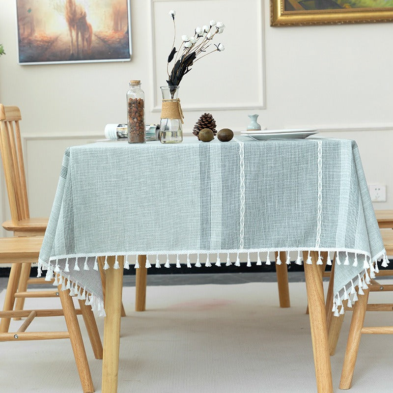 Nordic Christmas Table Cloth Hollow Tassel Table Cloth Solid Color Long Stripe Jacquard Table Cloth Tea Table Mat Cotton Linen Julia M Home & Kitchen