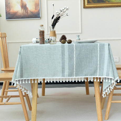 Nordic Christmas Table Cloth Hollow Tassel Table Cloth Solid Color Long Stripe Jacquard Table Cloth Tea Table Mat Cotton Linen