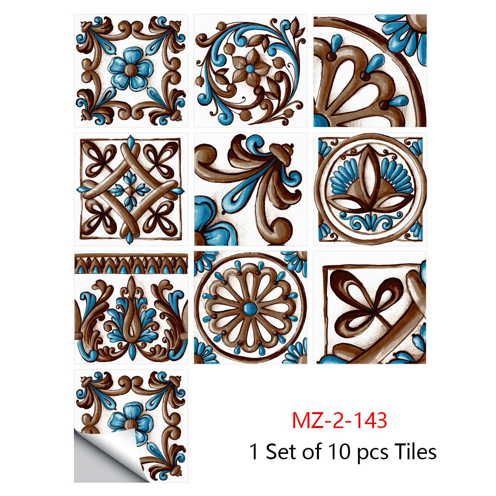 Mosaic 10-Piece Imitation Ceramic Tile Stickers Set for Home Decoration